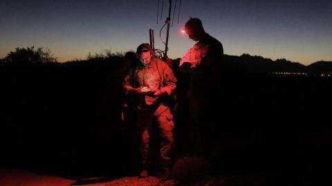 Paratroopers assigned to the 3rd Brigade Combat Team, 82nd Airborne Division conduct a systems check on their VROD/VMAX electronic warfare equipment before conducting a tactical exercise at the recently concluded Network Integration Exercise. Paratr... (Photo Credit: U.S. Army)