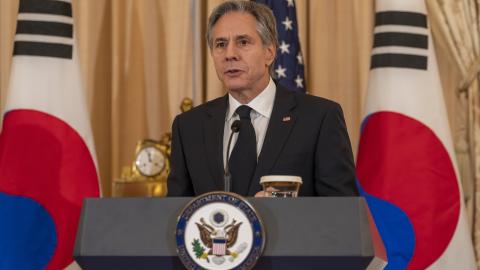 Secretary of State Antony J. Blinken participates in a signing ceremony and holds a joint press availability with Republic of Korea Foreign Minister Park Jin at the Department of State in Washington, D.C., on February 3, 2023. [State Department photo by Ronny Przysucha/ Public Domain]