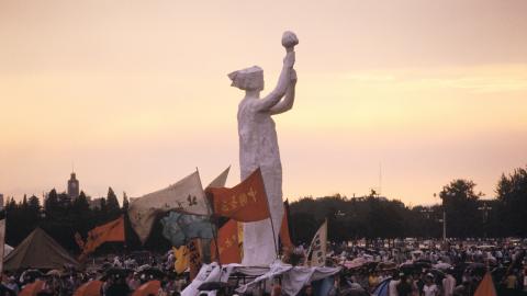 The end of the demonstration at Tiananmen Square in Beijing, China, on June 1, 1989. (Photo by Eric Bouvet/Gamma-Rapho via Getty Images)