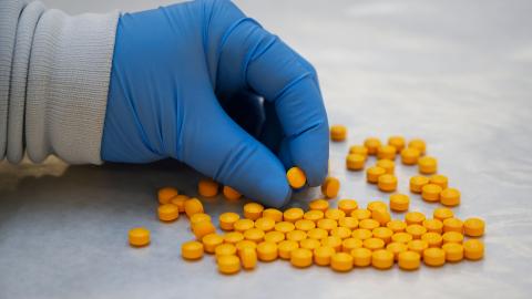 A Drug Enforcement Administration chemist checks confiscated powder containing fentanyl at the DEA Northeast Regional Laboratory in New York on October 8, 2019. (Don Emmert/AFP via Getty Images)