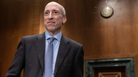 Gary Gensler Chair of the US Securities and Exchange Commission arrives to testify during a Senate Banking, Housing, and Urban Affairs oversight hearing to examine the US Securities and Exchange Commission on Capitol Hill in Washington, DC, on September 12, 2023. (Andrew Caballero-Reynolds/AFP via Getty Images)