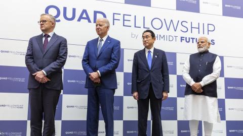 Prime Minister Anthony Albanese, President Joe Biden, Prime Minister Fumio Kishida, and Prime Minister Narendra Modi attend the Quad Fellowship Founding Celebration event on May 24, 2022, in Tokyo, Japan. (Yuichi Yamazaki via Getty Images)