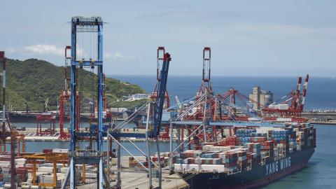 Container ship YM Unanimity seen docked at its home port in Keelung, Taiwan, on October 16, 2016. (Craig Ferguson/LightRocket via Getty Images)