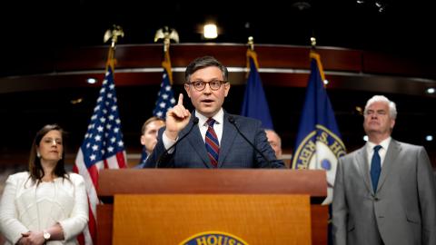 Mike Johnson speaks during a news conference on June 4, 2024, in Washington, DC. (Photo by Andrew Harnik/Getty Images)