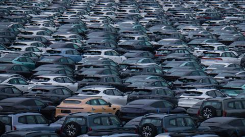 Rows of new energy vehicles seen in Chongqing, China, on June 15, 2024. (Costfoto/NurPhoto via Getty Images)