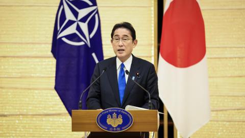 Japanese Prime Minister Fumio Kishida during the NATO summit in Vilnius, Lithuania, on July 12, 2023. (Photo by Beata Zawrzel/NurPhoto via Getty Images)