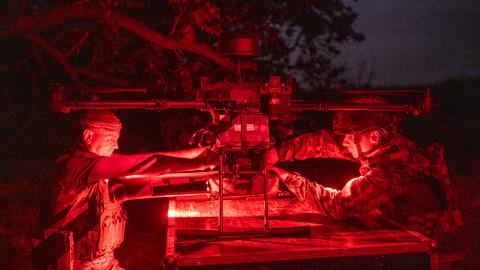 Ukrainian soldiers from the 121nd load a Vampire drone with an antitank mine to strike into Russian positions in Krasnogorivka frontline, Ukraine on July 22, 2024. (Photo by Pablo Miranzo/Anadolu via Getty Images)