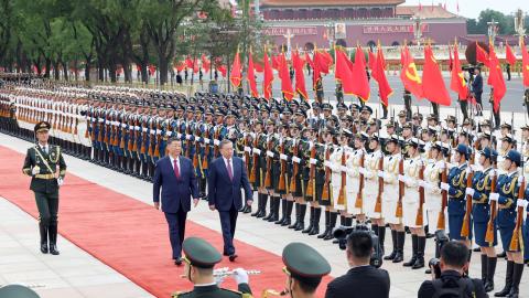 Xi Jinping, general secretary of the Communist Party of China Central Committee and Chinese president, holds a welcome ceremony for To Lam, general secretary of the Communist Party of Vietnam Central Committee and Vietnamese president, who is on a state visit to China, at the square outside the east gate of the Great Hall of the People prior to their talks in Beijing, capital of China, Aug. 19, 2024. Xi held talks with Lam at the Great Hall of the People in Beijing on Monday. (Photo by Yao Dawei/Xinhua via 