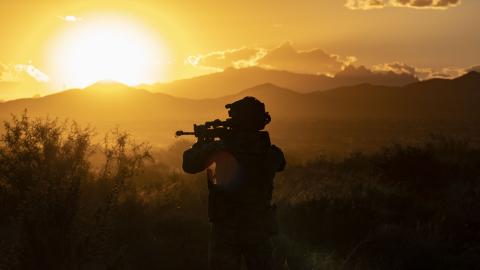 A Defender participating in the 2023 Defender Flag, patrols the area at Fort Bliss, Oct. 23, 2023. (DVIDS)