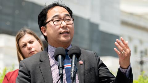 US Representative Andy Kim speaking at the Capitol in Washington, DC. (Michael Brochstein/SOPA Images via Getty Images)