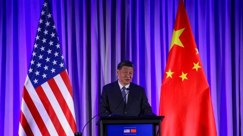 China's President Xi Jinping speaks at the "Senior Chinese Leader Event" held by the National Committee on US-China Relations and the US-China Business Council on the sidelines of the Asia-Pacific Economic Cooperation (APEC) Leaders' Week in San Francisco, California, on November 15, 2023. The APEC Summit takes place through November 17. (Photo by CARLOS BARRIA / POOL / AFP) (Photo by CARLOS BARRIA/POOL/AFP via Getty Images)