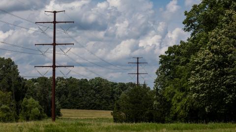 Power lines owned by Dominion Energy are seen in Culpeper, Virginia, on July 18, 2022. (Zack Wajsgras via Getty Images)