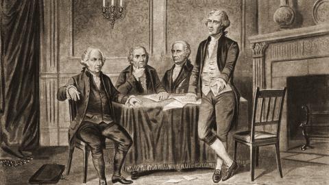 Illustration of four of the United States Founding Fathers,1774. (Getty Images)