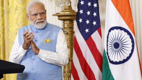 Indian Prime Minister Narendra Modi applauds during a joint press conference with U.S. President Joe Biden at the White House on June 22, 2023 in Washington, DC. Biden is hosting Prime Minister Modi for his first official state visit and will later address a joint meeting of Congress before a state dinner at the White House later tonight. (Photo by Anna Moneymaker/Getty Images)