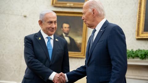 US President Joe Biden meets with Israeli Prime Minister Benjamin Netanyahu on July 25, 2024, in Washington, DC. (Andrew Harnik via Getty Images)