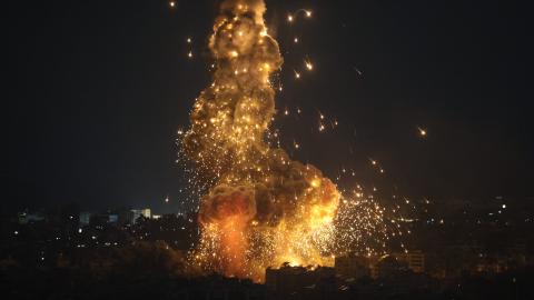 Explosions erupt as Israeli forces shell buildings in Lebanon on October 6, 2024, in Beirut, Lebanon. (Ugur Yildirim images via Getty Images)