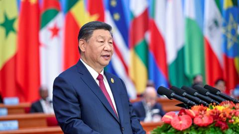 Chinese President Xi Jinping delivers a keynote speech titled "Joining Hands to Advance Modernization and Build a Community with a Shared Future" while attending the opening ceremony of the 2024 Summit of the Forum on China-Africa Cooperation FOCAC at the Great Hall of the People in Beijing, capital of China, Sept. 5, 2024. (Photo by Li Xueren/Xinhua via Getty Images)