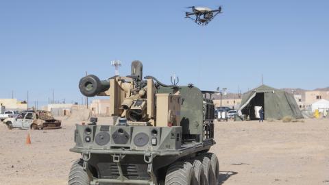 A US Army Origin autonomous weapons system operates during Project Convergence 22 experimentation on October 26, 2022, in Fort Irwin, California. (DVIDS)