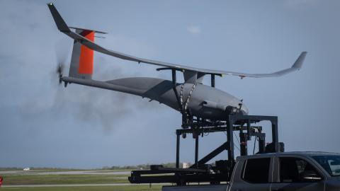 Vanilla, an ultra long endurance unmanned aerial vehicle, awaits deployment in support of Valiant Shield 2024 on Andersen Air Force Base, Guam, June 13, 2024. (DVIDS)