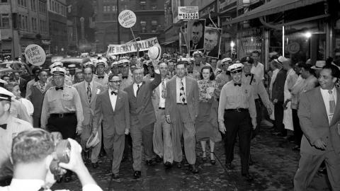 Former Vice President Henry A. Wallace (1888-1965) walks the streets of Philadelphia as the presidential nominee of the left-wing Progressive Party for the 1948 election in Philadelphia, Pennsylvania. (Irving Haberman via Getty Images)