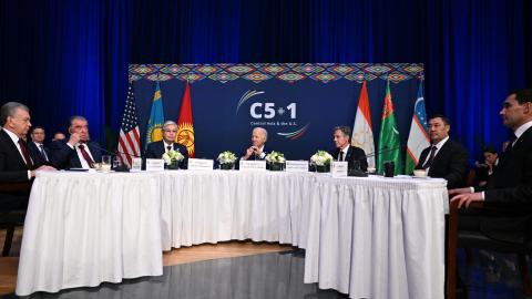 Joe Biden and Antony Blinken participate in a meeting of the Central Asia 5+1, in New York City on September 19, 2023. (Jim Watson via Getty Images)