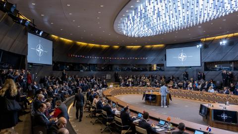 Delegates attend the second meeting of North Atlantic Council of foreign ministers on December 4, 2024, in Brussels, Belgium. (Omar Havana via Getty Images)