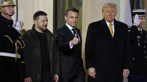 Donald Trump Volodymyr Zelenskyy after their meeting at the Elysee Presidential Palace on December 7, 2024, in Paris, France. (Chesnot via Getty Images)