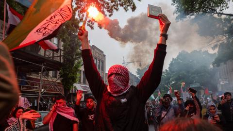 Pro-Palestinian protesters participate in a Nakba Day rally on May 18, 2024, in New York City. (Spencer Platt via Getty Images)