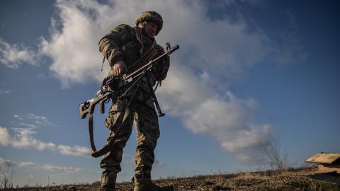 Ukrainian soldiers undergo intensive training at outdoor firing range on January 4, 2025, in Donetsk Oblast, Ukraine. (Roman Chop/Global Images Ukraine via Getty Images)