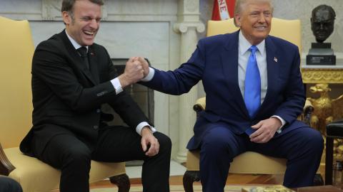 President Donald Trump meets with President Emmanuel Macron at the White House on February 24, 2025, in Washington, DC. (Chip Somodevilla via Getty Images)