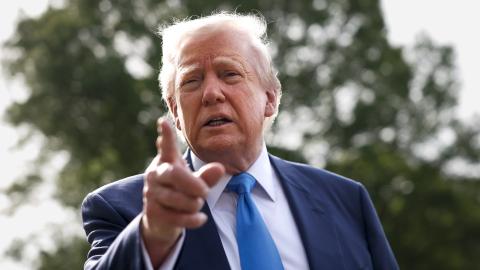 US President Donald Trump speaks to the media as he departs the White House on April 25, 2025, in Washington, DC. (Kevin Dietsch/Getty Images)