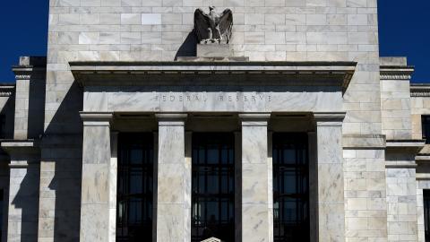 The Federal Reserve building is seen on April 2, 2020, in Washington, DC. (Olivier douliery via Getty Images)