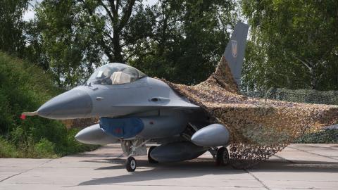The first General Dynamics F-16 Fighting Falcons received by Ukraine fly on the Day of Ukrainian Air Force on August 4, 2024. (Vitalii Nosach via Getty Images)