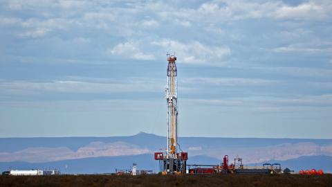 Oil pipelines and storage facilities are seen at Vaca Muerta shale oil and gas drilling, in the Patagonian province of Neuquen, Argentina February 15, 2023. (Matias Baglietto via Getty Images)