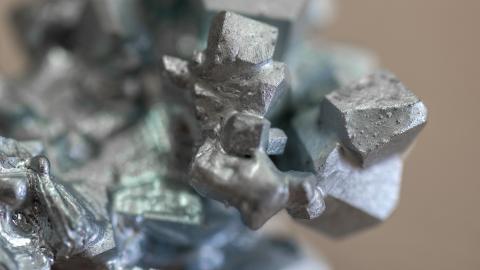 Crystals of gallium are seen in a laboratory at the TU Bergakademie in Freiberg, Germany, on September 13, 2023. (Hendrik Schmidt via Getty Images)