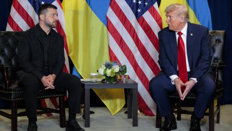 President Donald Trump speaks during a meeting with Ukrainian President Volodymyr Zelenskyy at the United Nations General Assembly on September 23, 2025. (Getty Images)