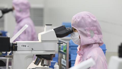 A worker checks chips in a workshop in Huai’an, China, on February 21, 2025. (Getty Images)