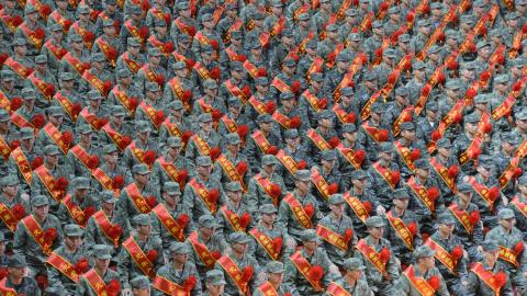 A see-off ceremony for newly recruited soldiers is held on September 16, 2025, in Fuyang, China. (Photo by VCG/VCG via Getty Images)