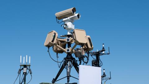 The 52nd Security Forces Squadron, counter small unmanned aircraft system (C-sUAS) program is monitoring the skies for adversary drones during Astral Knight 24 at Powidz Air Base, Poland, May 13, 2024. The Rapidly Deployable Small Uncrewed Aircraft Defense System (RD-SUADS) is part of the integrated air and missile defense incorporating defensive measures to prevent the adversary from effectively employing any type of drone for espionage or offensive. (U.S. Photo by Staff Sgt. Gaspar Cortez)