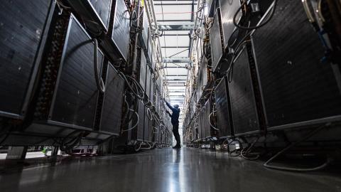 An operator works at the data center in Roubaix, France, on April 3, 2025. (Getty Images)
