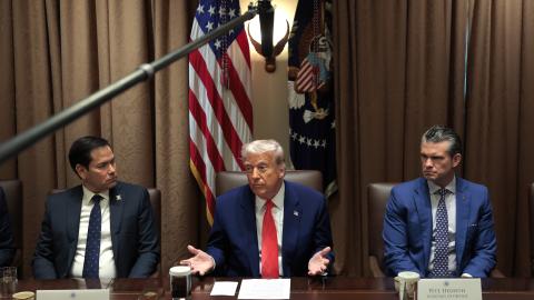 President Donald Trump delivers remarks alongside Secretary of State Marco Rubio and Secretary of Defense Pete Hegseth during a Cabinet meeting at the White House on April 10, 2025 (Getty Images)