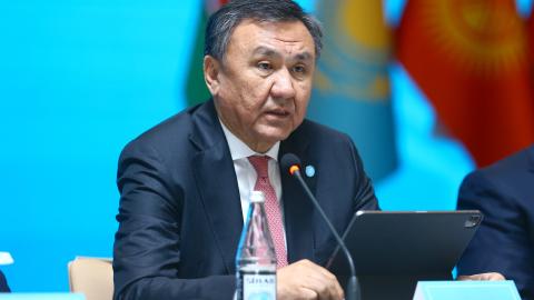 Organization of Turkic States Secretary General Ambassador Kubanychbek Omuraliev attends a meeting in Baku, Azerbaijan, on June 19, 2025. (Getty Images)