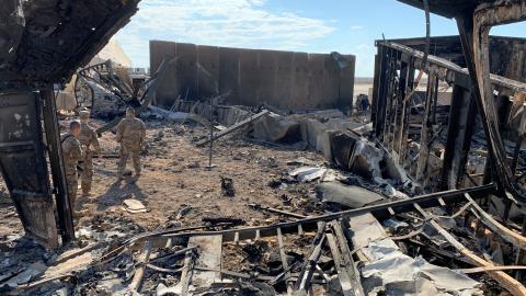 Damage at Ain al-Asad air base housing US and other troops in the western Iraqi province of Anbar is seen on January 13, 2020, after an Iranian missile strike. (Getty Images)