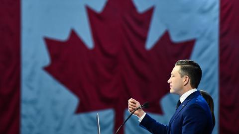 Conservative Party Leader Pierre Poilievre speaks to his supporters after the Canadian Federal Election on April 29, 2025, in Ottawa, Canada. (Getty Images)