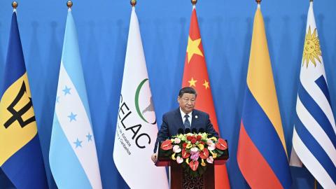 China's President Xi Jinping speaks during the opening ceremony of the Fourth Ministerial Meeting of the Forum of China and Community of Latin American and Caribbean States (CELAC), in Beijing on May 13, 2025. (Getty Images)