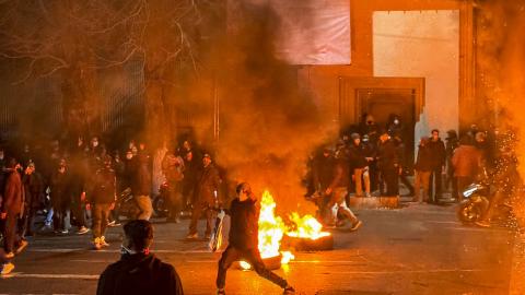Iranians gather while blocking a street during a protest in Tehran, Iran, on January 9, 2026. (Getty Images) Share to Twitter