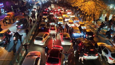 Protesters block a road on January 8, 2026, in Tehran, Iran. (Getty Images)