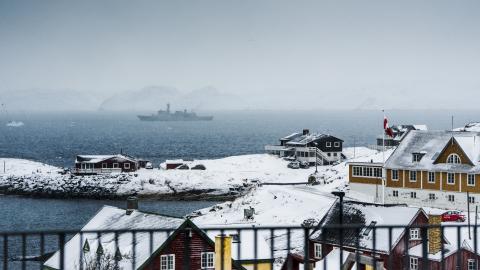The Danish navy's inspection ship HDMS Vaedderen sails off Nuuk, Greenland, on January 18, 2026. (Getty Images)