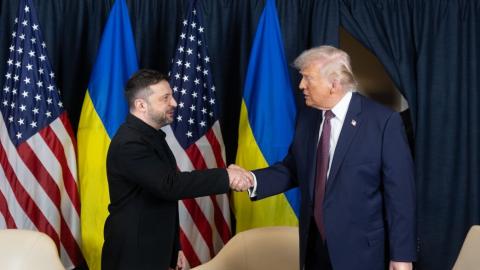 President Donald Trump meets with Ukrainian President Volodymyr Zelenskyy in Davos, Switzerland, on January 23, 2026. (Getty Images) Share to Twitter