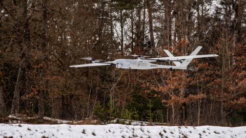 Instructors for the Air Force’s Joint Multi-Domain Counter Unmanned Aircraft Systems Operator Course fly the Skiron X to simulate an enemy Unmanned Aerial Systems in the Grafenwoehr Training Area, Germany, Feb. 19, 2026. The U.S. Air Forces in Europe - Air Forces Africa assess the feasibility of expanding the Air Force’s Joint Multi-Domain Counter Unmanned Aircraft Systems Operator Course to a multi-service environment with the growing Unmanned Aircraft Systems threat. The 7th Army Training Command remains 